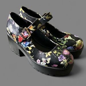Floral Black Mary Jane Platform Shoes